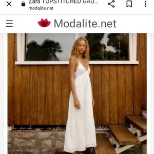 Zara Gauze White Top Stitch Maxi Dress New with Tags Small